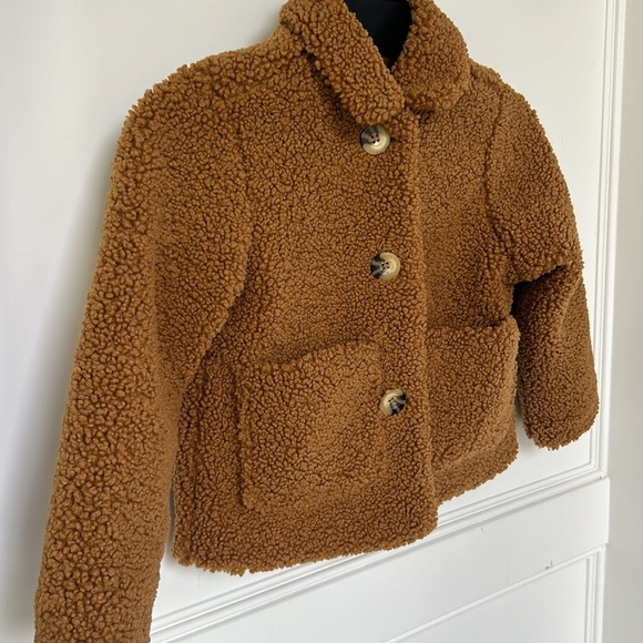 Wonder Nation Kids Brown Sherpa Teddy Button Down Coat Girls size 4-5 - Picture 2 of 11